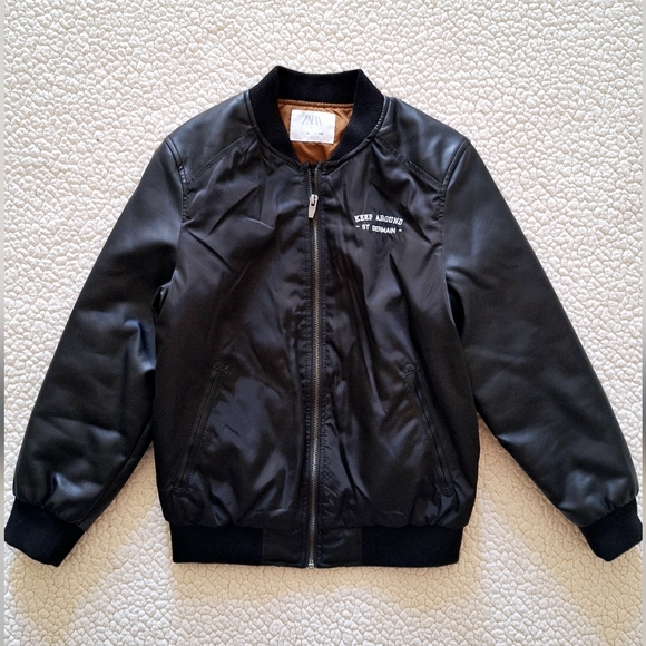 Zara Other - Zara Boys Black Faux Leather Sleeves Bomber Jacket Sz 10 Org $45